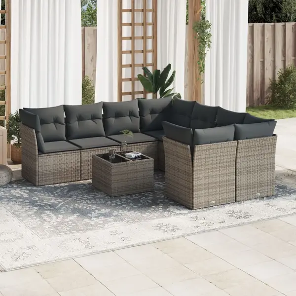 Gossi set canapele de gradina, 9 piese, cu perne, gri, poliratan