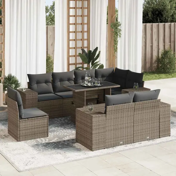 Gossi set canapele de gradina, 9 piese, cu perne, gri, poliratan