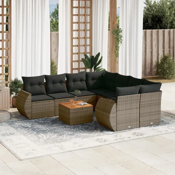 Gossi set canapele de gradina, 9 piese, cu perne, gri, poliratan
