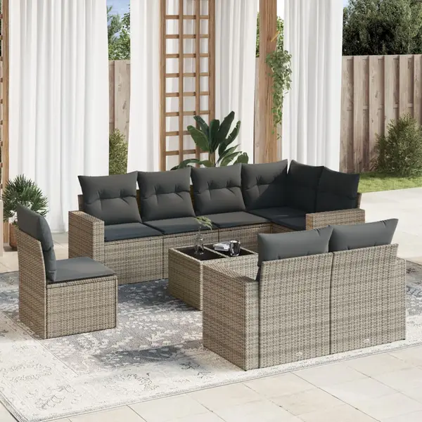 Gossi set canapele de gradina, 9 piese, cu perne, gri, poliratan