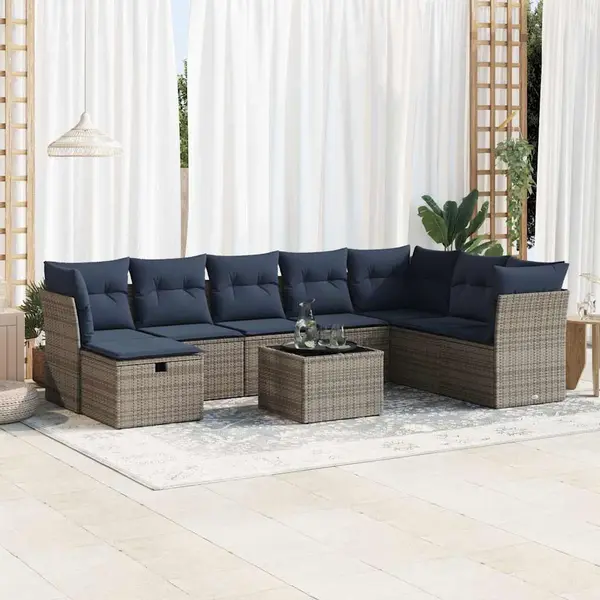 Gossi set canapele de gradina, 9 piese, cu perne, gri, poliratan