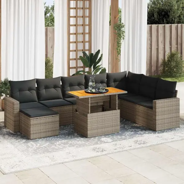 Gossi set canapele de gradina, 9 piese, cu perne, gri, poliratan