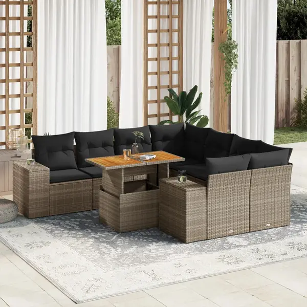 Gossi set canapele de gradina, 9 piese, cu perne, gri, poliratan