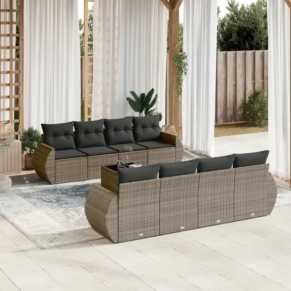 Gossi set canapele de gradina, 9 piese, cu perne, gri, poliratan