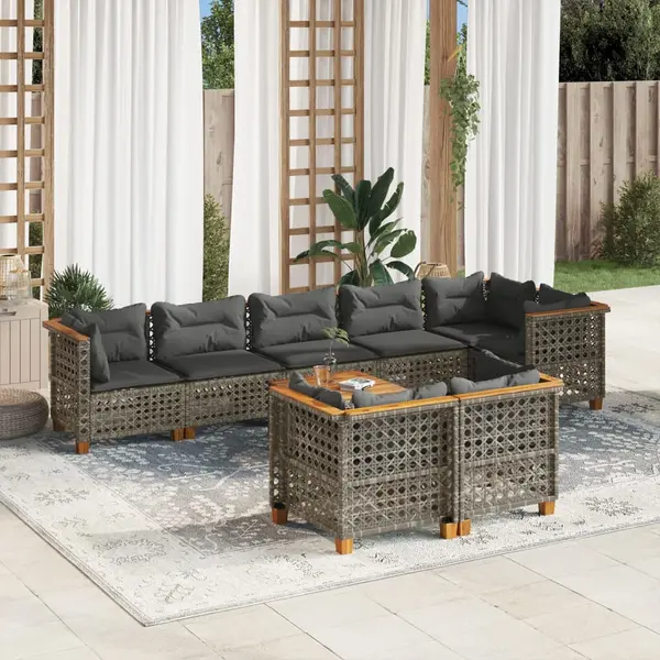 Gossi set canapele de gradina, 9 piese, cu perne, gri, poliratan