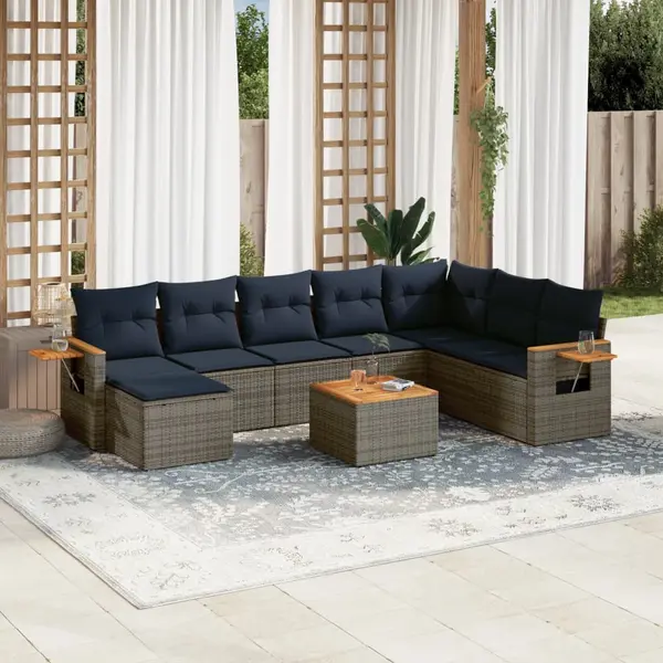 Gossi set canapele de gradina, 9 piese, cu perne, gri, poliratan