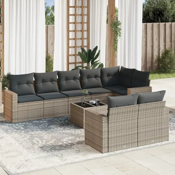 Gossi set canapele de gradina, 9 piese, cu perne, gri, poliratan