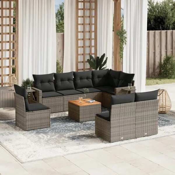 Gossi set canapele de gradina, 9 piese, cu perne, gri, poliratan