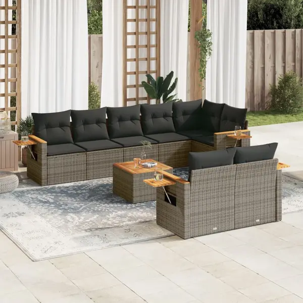 Gossi set canapele de gradina, 9 piese, cu perne, gri, poliratan