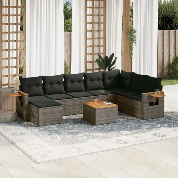 Gossi set canapele de gradina, 9 piese, cu perne, gri, poliratan