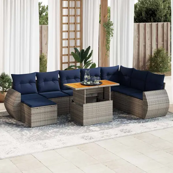 Gossi set canapele de gradina, 9 piese, cu perne, gri, poliratan