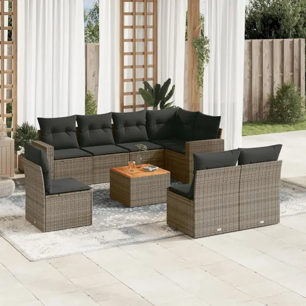 Gossi set canapele de gradina, 9 piese, cu perne, gri, poliratan