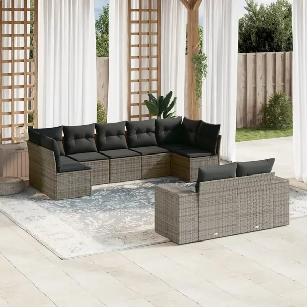 Gossi set canapele de gradina, 9 piese, cu perne, gri, poliratan