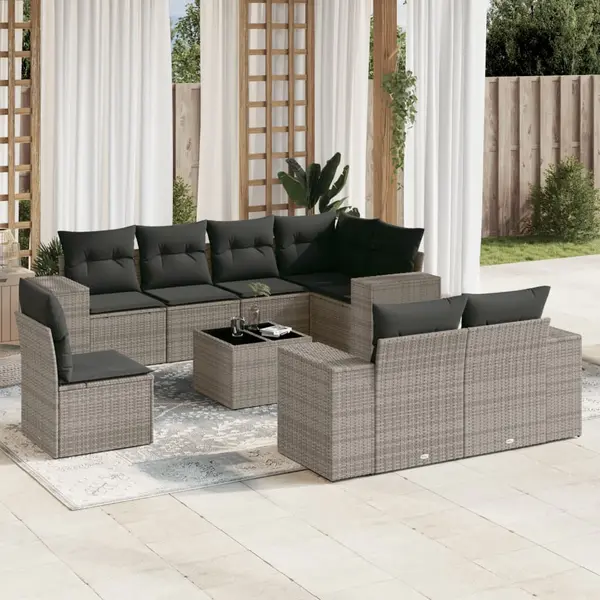 Gossi set canapele de gradina, 9 piese, cu perne, gri, poliratan