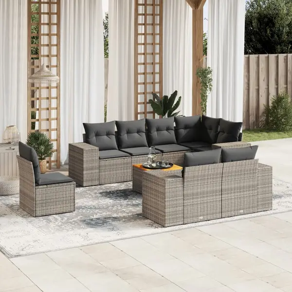 Gossi set canapele de gradina, 9 piese, cu perne, gri, poliratan
