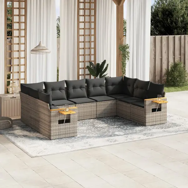 Gossi set canapele de gradina, 9 piese, cu perne, gri, poliratan