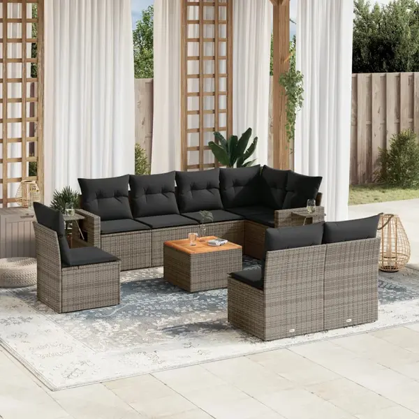 Gossi set canapele de gradina, 9 piese, cu perne, gri, poliratan