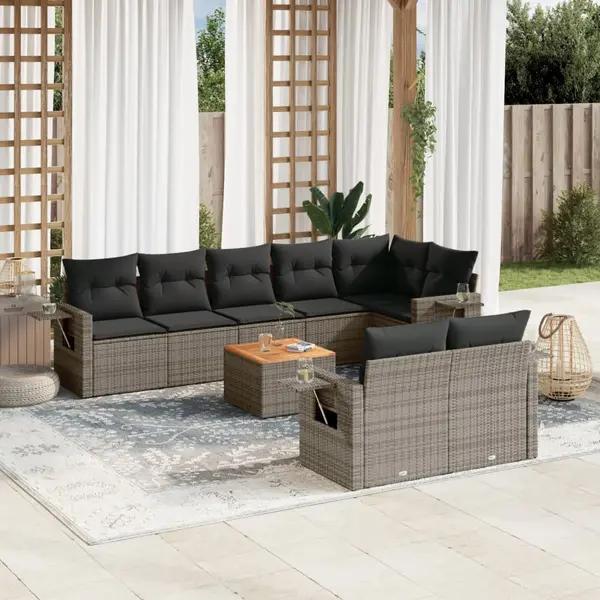 Gossi set canapele de gradina, 9 piese, cu perne, gri, poliratan