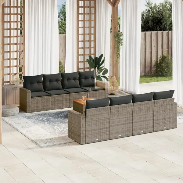Gossi set canapele de gradina, 9 piese, cu perne, gri, poliratan