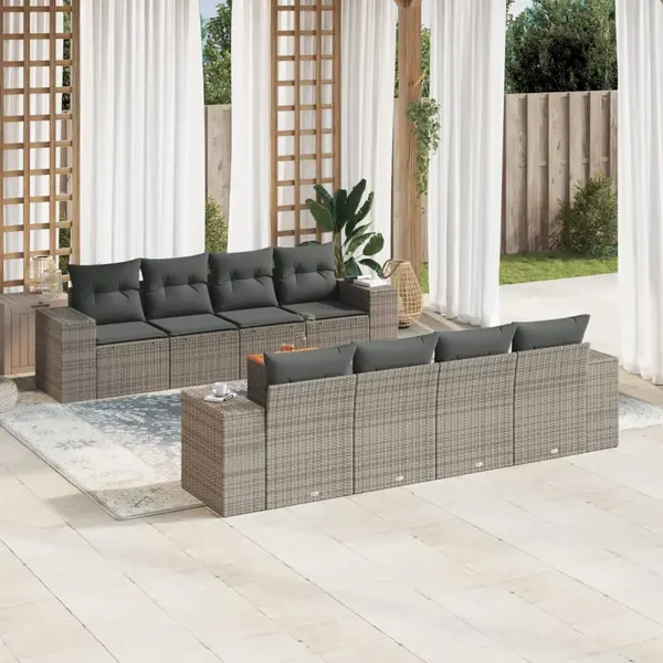 Gossi set canapele de gradina, 9 piese, cu perne, gri, poliratan