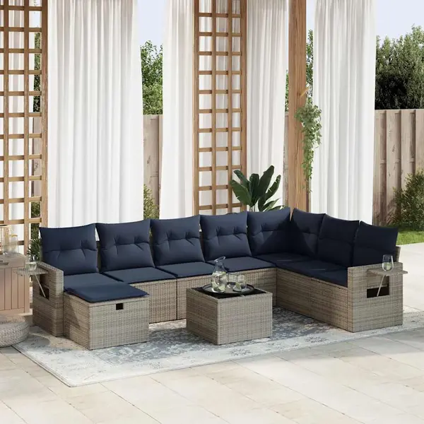 Gossi set canapele de gradina, 9 piese, cu perne, gri, poliratan