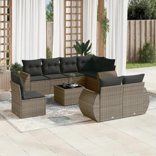 Gossi set canapele de gradina, 9 piese, cu perne, gri, poliratan