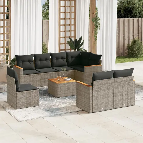 Gossi set canapele de gradina, 9 piese, cu perne, gri, poliratan