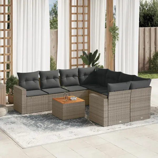 Gossi set canapele de gradina, 9 piese, cu perne, gri, poliratan