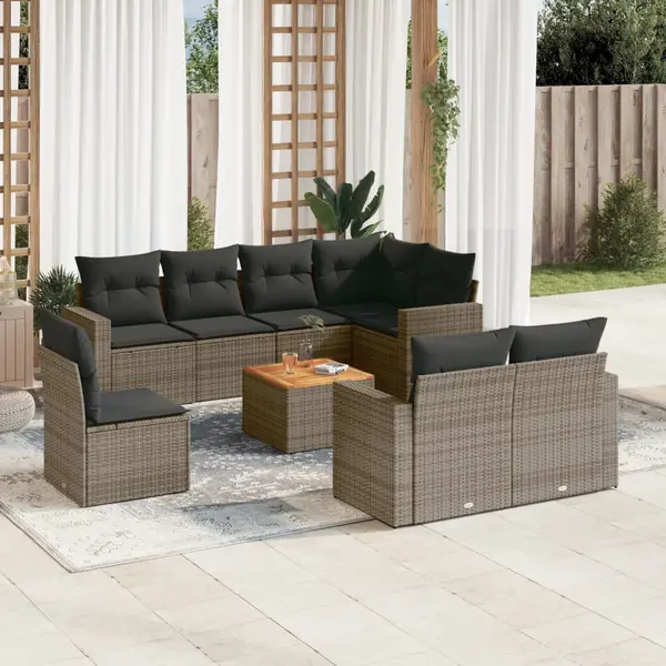 Gossi set canapele de gradina, 9 piese, cu perne, gri, poliratan