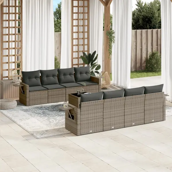 Gossi set canapele de gradina, 9 piese, cu perne, gri, poliratan