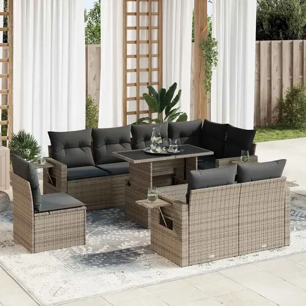 Gossi set canapele de gradina, 9 piese, cu perne, gri, poliratan
