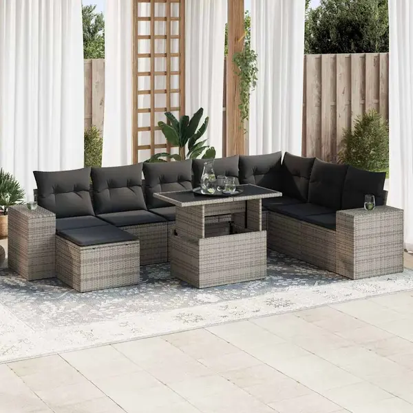 Gossi set canapele de gradina, 9 piese, cu perne, gri, poliratan