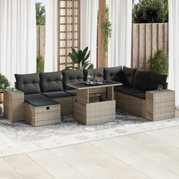 Gossi set canapele de gradina, 9 piese, cu perne, gri, poliratan