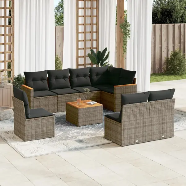 Gossi set canapele de gradina, 9 piese, cu perne, gri, poliratan