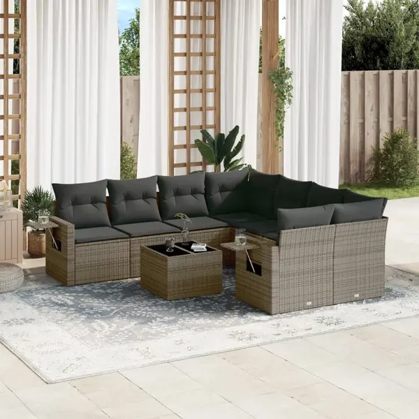 Gossi set canapele de gradina, 9 piese, cu perne, gri, poliratan