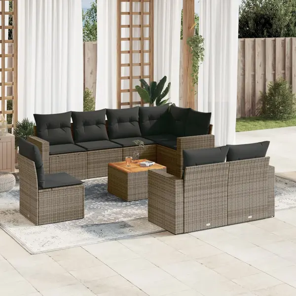 Gossi set canapele de gradina, 9 piese, cu perne, gri, poliratan