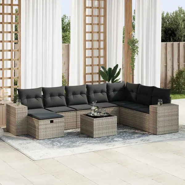 Gossi set canapele de gradina, 9 piese, cu perne, gri, poliratan