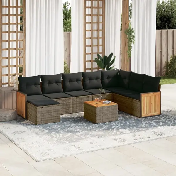 Gossi set canapele de gradina, 9 piese, cu perne, gri, poliratan