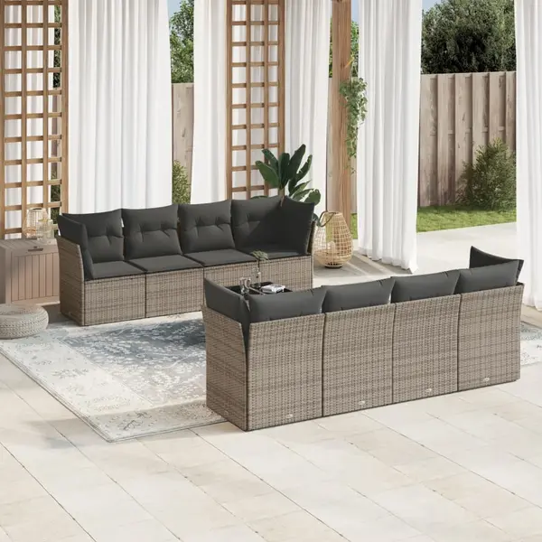 Gossi set canapele de gradina, 9 piese, cu perne, gri, poliratan
