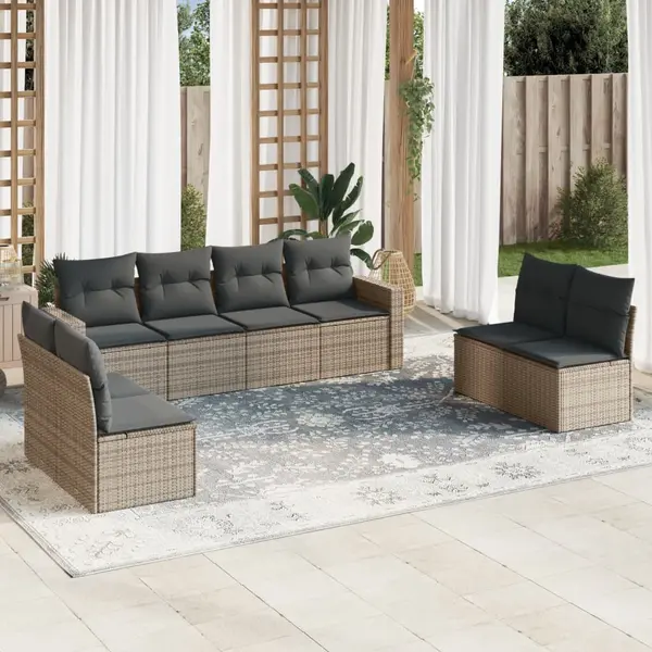 Gossi set canapele de gradina, 9 piese, cu perne, gri, poliratan