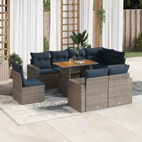 Gossi set canapele de gradina, 9 piese, cu perne, gri, poliratan