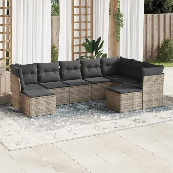 Gossi set canapele de gradina, 9 piese, cu perne, gri, poliratan