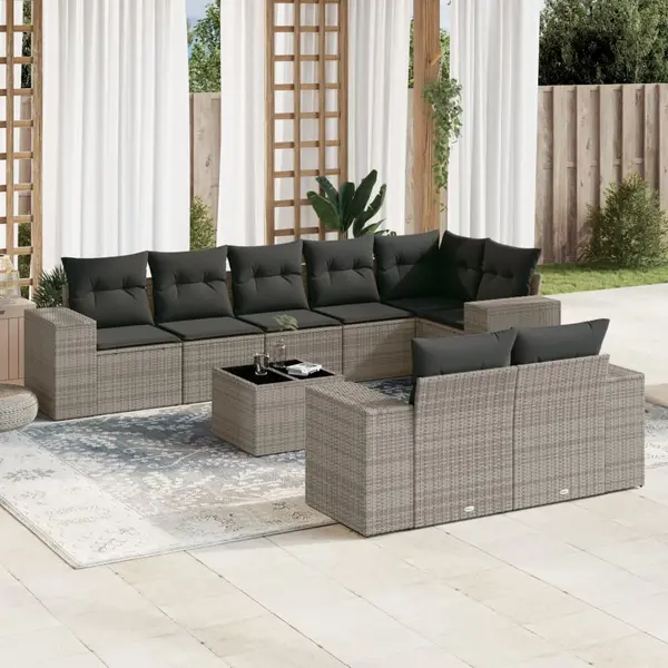Gossi set canapele de gradina, 9 piese, cu perne, gri, poliratan