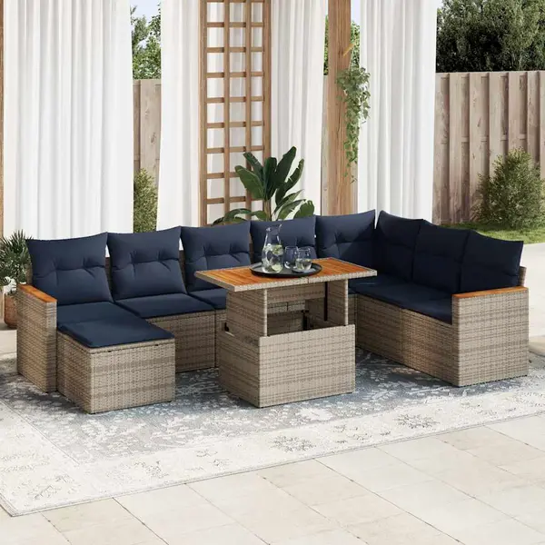 Gossi set canapele de gradina, 9 piese, cu perne, gri, poliratan