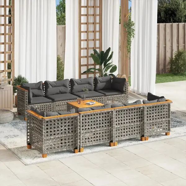 Gossi set canapele de gradina, 9 piese, cu perne, gri, poliratan