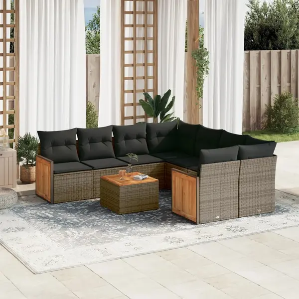 Gossi set canapele de gradina, 9 piese, cu perne, gri, poliratan