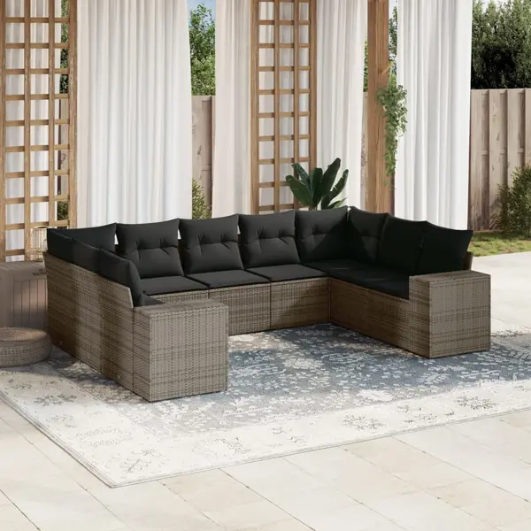 Gossi set canapele de gradina, 9 piese, cu perne, gri, poliratan