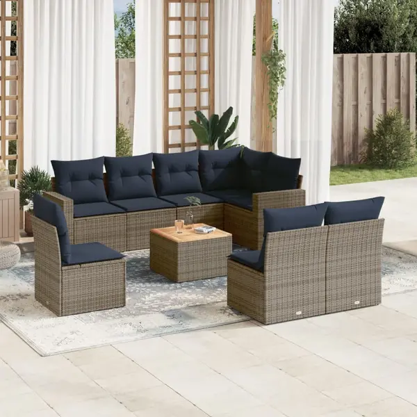 Gossi set canapele de gradina, 9 piese, cu perne, gri, poliratan