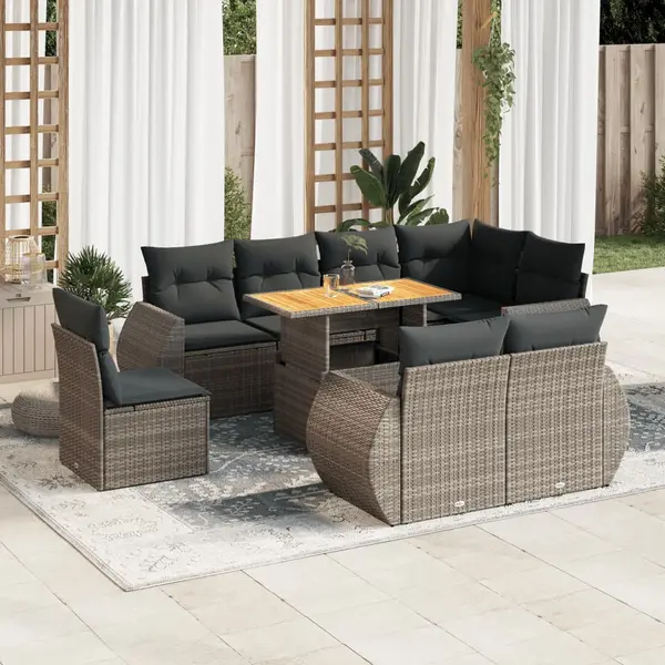 Gossi set canapele de gradina, 9 piese, cu perne, gri, poliratan