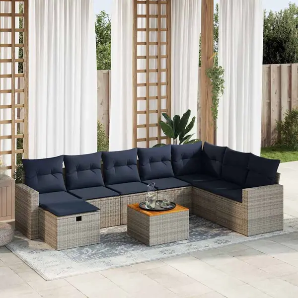Gossi set canapele de gradina, 9 piese, cu perne, gri, poliratan
